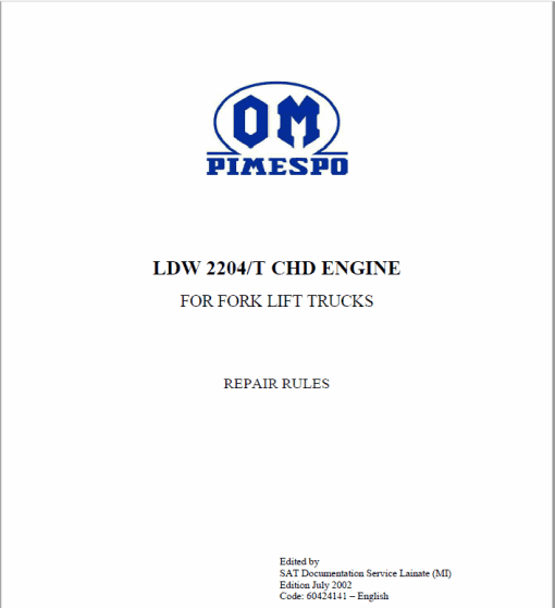 OM Pimespo LDW 2204/T CHD Engine For Forklift Trucks Shop Manual