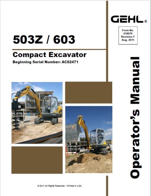 Gehl GE 503Z, GE 603 Mini Excavator Repair Service Manual - Image 2