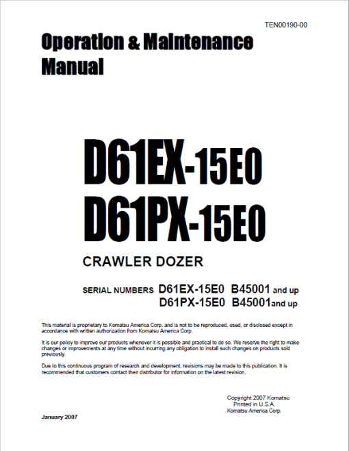 Komatsu D61EX-15E0, D61PX-15E0 Dozer Service Manual - Image 2