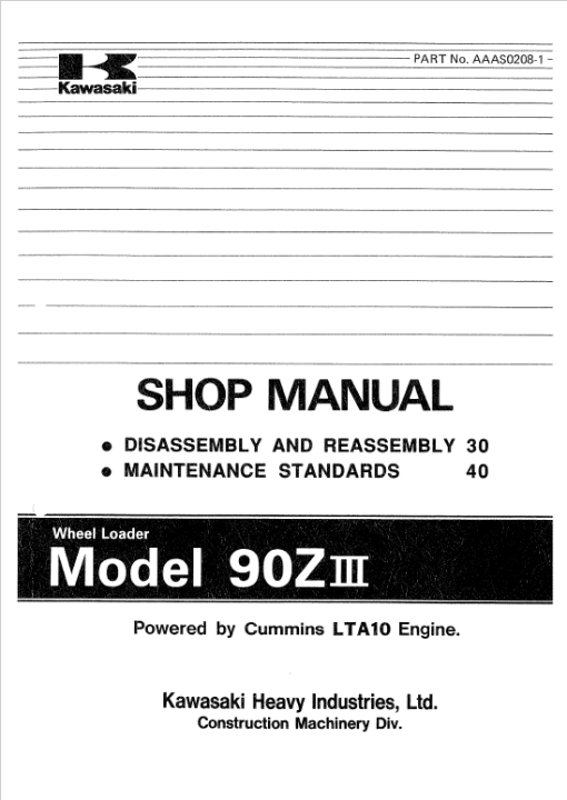 Kawasaki 90ZIII Wheel Loader Service Manual - Image 2