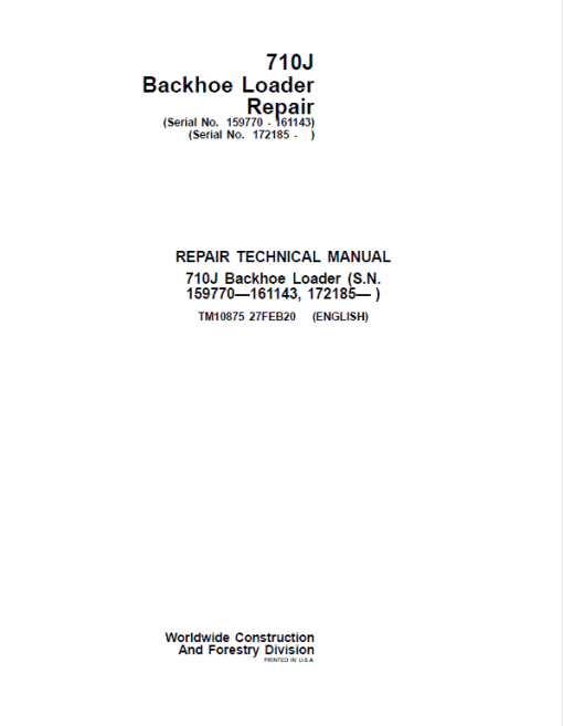 John Deere 710J Backhoe Loader Technical Manual (S.N 159770 - 161143 and after 172185 - ) - Image 2