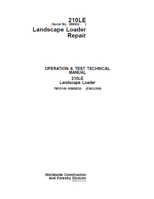 John Deere 210LE Landscape Loader Repair Technical Manual (S.N after 888001 - ) - Image 2