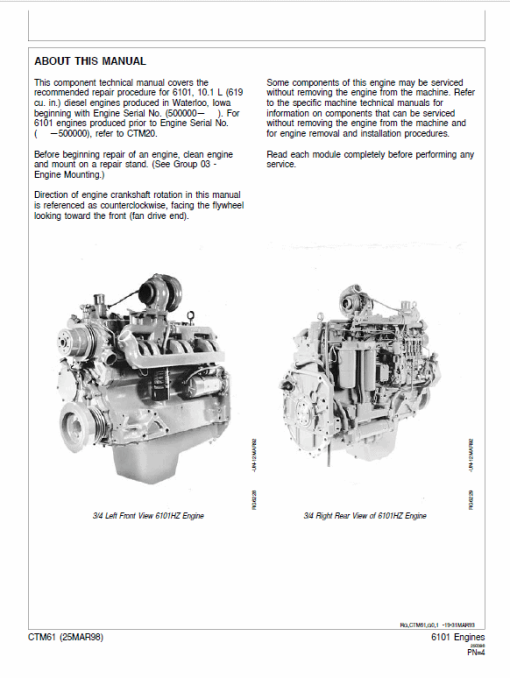 John Deere 6101 Diesel Engine (S.N after 500000 - ) Technical Manual (CTM61) - Image 2