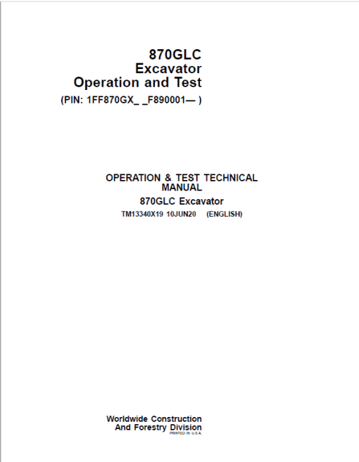 John Deere 870GLC Excavator Repair Technical Manual (S.N after F890001 - ) - Image 2