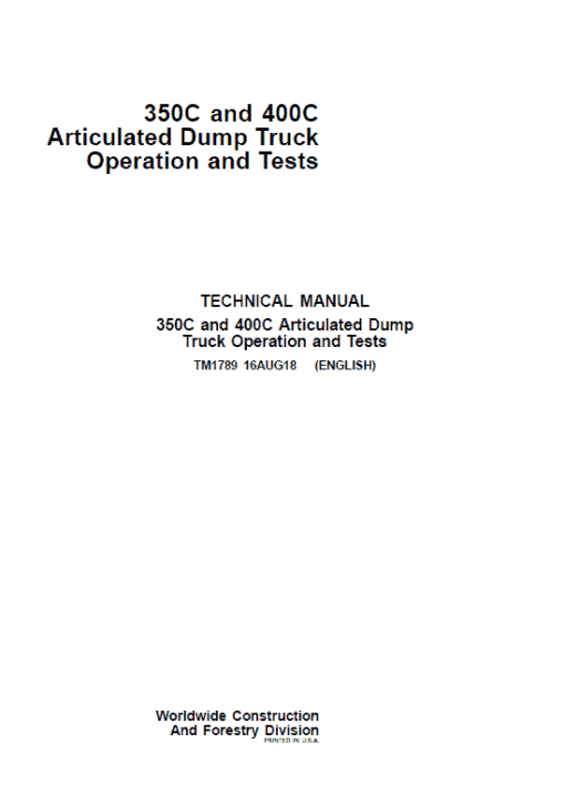 John Deere 350C, 400C Articulated Dump Truck Repair Technical Manual - Image 2