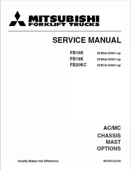 Mitsubishi FB16K, FB18K, FB20KC Forklift Lift Truck Service Manual - Image 2