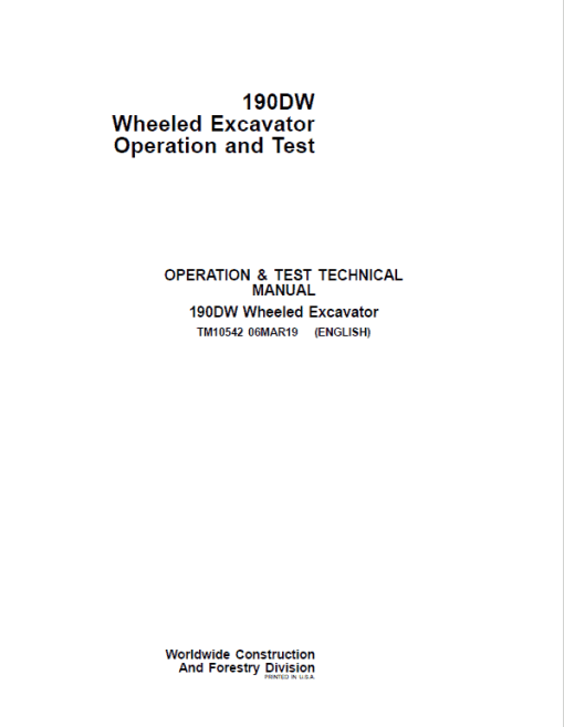 John Deere 190DW Wheeled Excavator Repair Technical Manual - Image 2