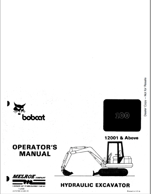 Bobcat X100 Excavator Service Manual - Image 4