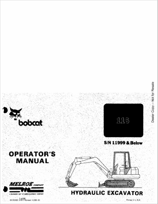 Bobcat 116 Excavator Service Manual - Image 3