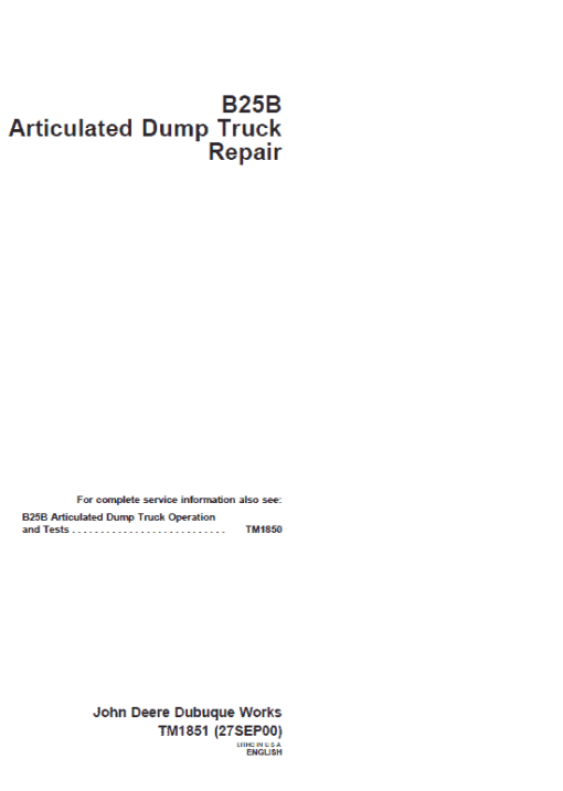 John Deere B25B Articulated Dump Truck Repair Technical Manual - Image 2