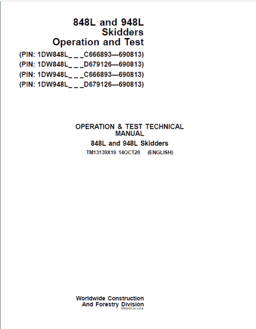 John Deere 848L, 948L Skidder Repair Manual (C666893 - C690813 & D679126 - D690813) - Image 2