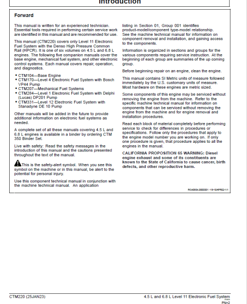 John Deere PowerTech 4.5L, 6.8L Diesel Engines Level 11 Electronic Fuel System - Denso HPCR Repair Manual - Image 2