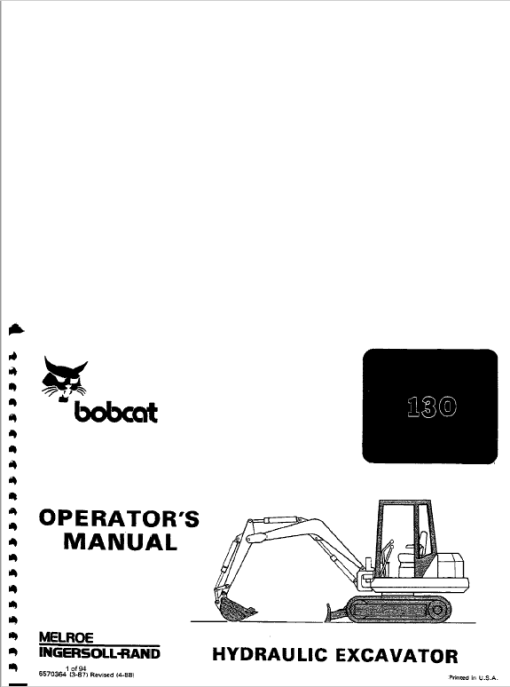 Bobcat 130 Hydraulic Excavator Service Manual - Image 2