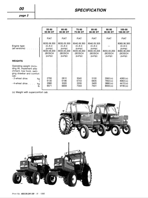 Fiat 50-90, 60-90, 70-90, 80-90, 90-90, 100-90 Tractor Service Manual - Image 2