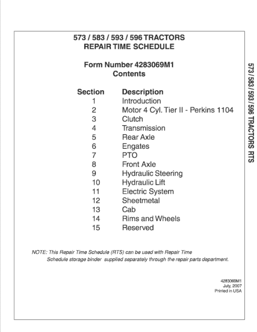 Massey Ferguson 573, 583, 593, 596 Tractor Service Manual - Image 2