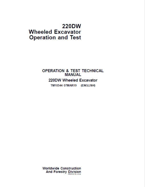 John Deere 220DW Wheeled Excavator Repair Technical Manual - Image 2