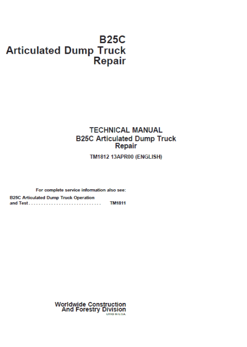 John Deere B25C Articulated Dump Truck Repair Technical Manual - Image 2