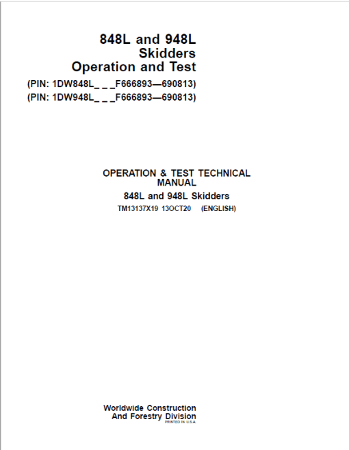 John Deere 848L, 948L Skidder Repair Technical Manual (S.N F666893 - F690813) - Image 2