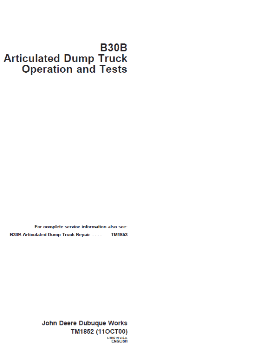 John Deere B30B Articulated Dump Truck Repair Technical Manual - Image 2