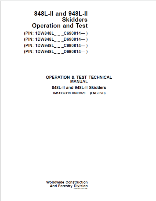 John Deere 848L-II, 948L-II Skidder Repair Technical Manual (S.N C690814 & D690814 - ) - Image 2