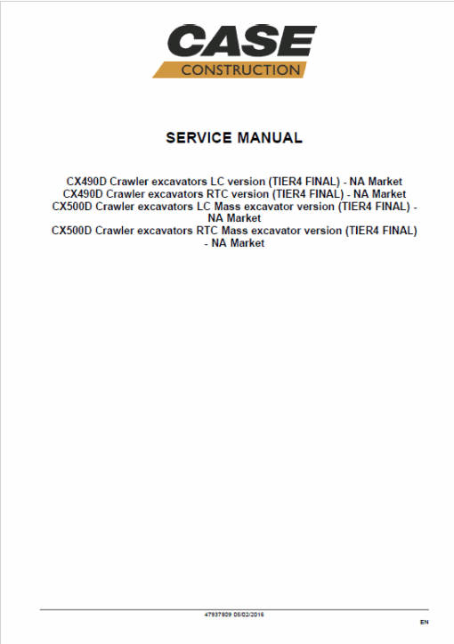 Case CX490D, CX500D Crawler Excavator Service Manual - Image 2