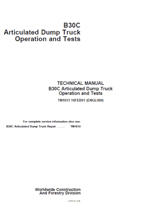 John Deere B30C Articulated Dump Truck Repair Technical Manual - Image 2