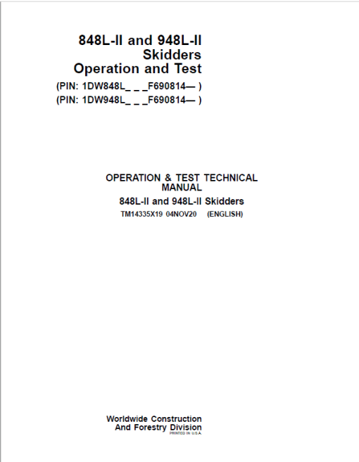 John Deere 848L-II, 948L-II Skidder Repair Technical Manual (S.N F690814 - ) - Image 2