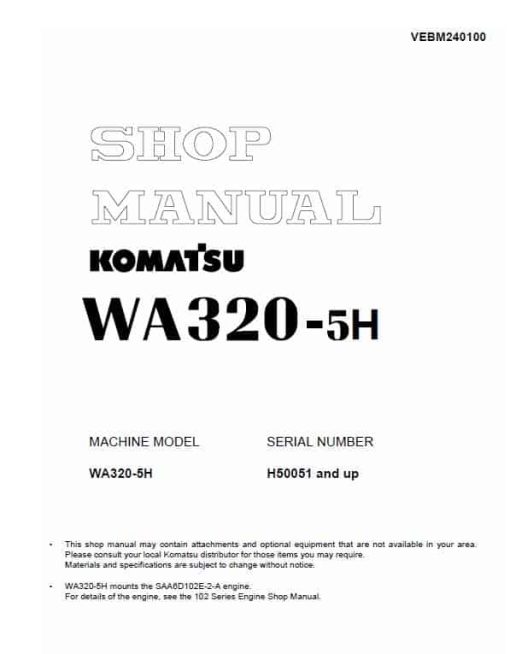 Komatsu WA320-5, WA320-5H Wheel Loader Service Manual - Image 2