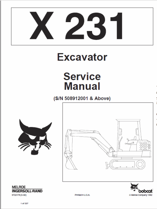 Bobcat X231 Excavator Service Manual - Image 2