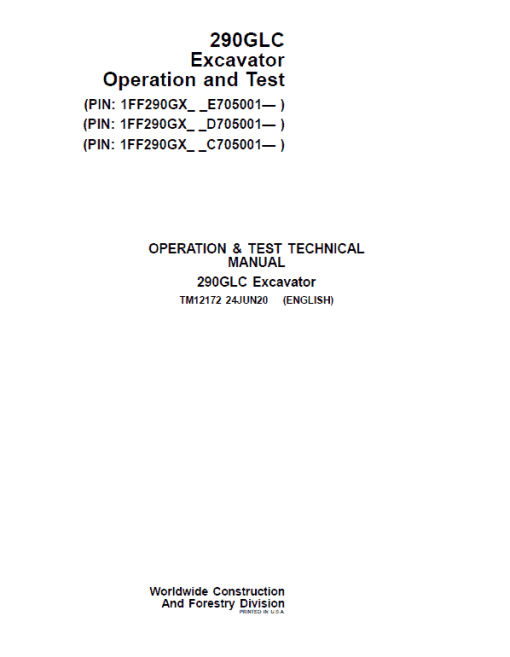 John Deere 290GLC Excavator Technical Manual (S.N after C705001, D705001, E705001) - Image 2