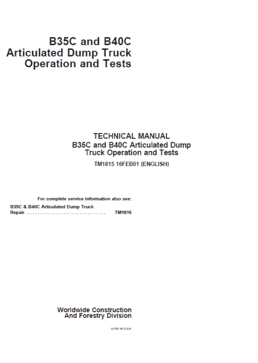 John Deere B35C, B40C Articulated Dump Truck Repair Technical Manual - Image 2