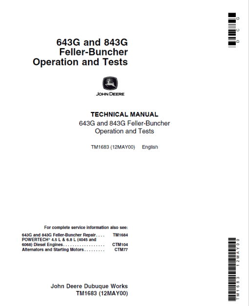 John Deere 643E, 843E Feller Buncher Service Repair Manual (TM1683 and TM1684) - Image 2