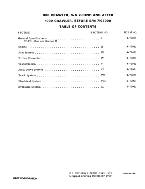 Case 800, 1000 Loader Dozer Service Manual - Image 2