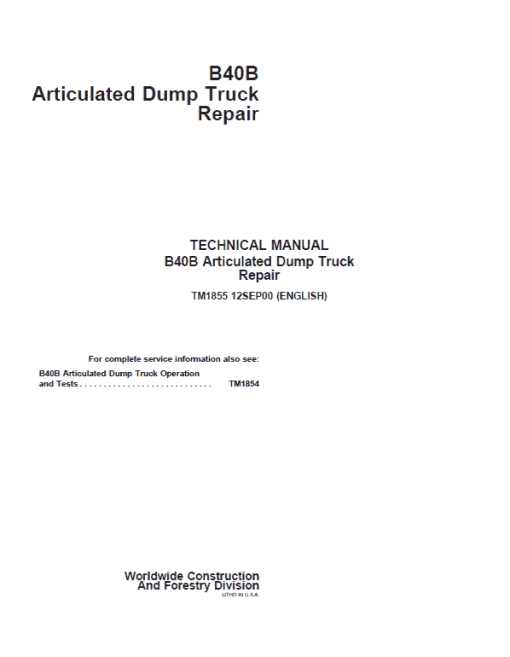 John Deere B40B Articulated Dump Truck Repair Technical Manual - Image 2