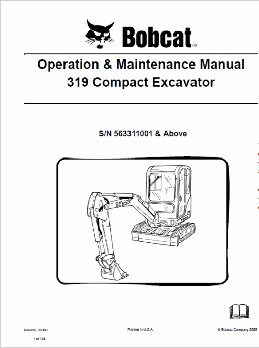 Bobcat 319 Compact Excavator Service Manual - Image 2