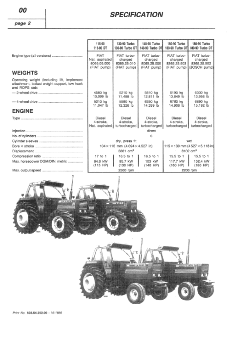 Fiat 115-90, 130-90, 140-90, 160-90, 180-90 Tractor Service Manual - Image 2