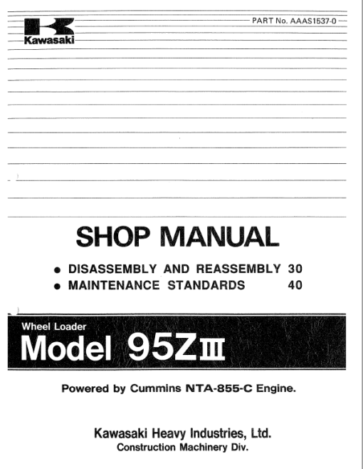 Kawasaki 95ZIIII Wheel Loader Service Manual - Image 2