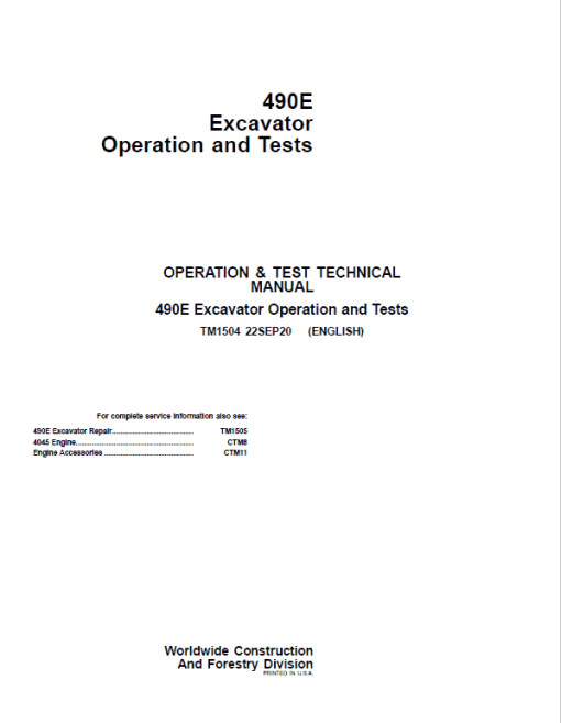 John Deere 490E Excavator Repair Technical Manual - Image 2