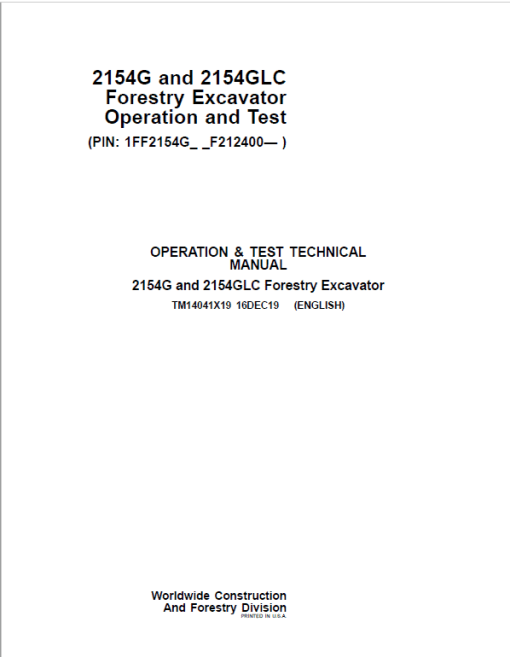 John Deere 2154G, 2154GLC Swing Excavator Repair Technical Manual (S.N after F212001 - ) - Image 2