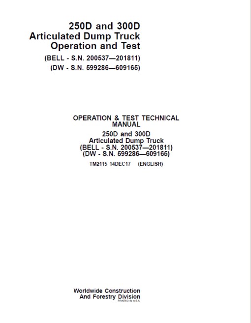 John Deere 250D, 300D Dump Truck Technical Manual (DW & BELL - S.N. 200537—201811) - Image 2