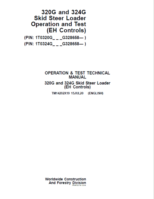 John Deere 320G, 324G SkidSteer Loader Technical Manual (EH Controls - S.N after G328658 ) - Image 2