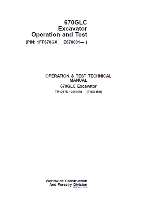 John Deere 670GLC Excavator Repair Technical Manual (S.N after E670001 -) - Image 2