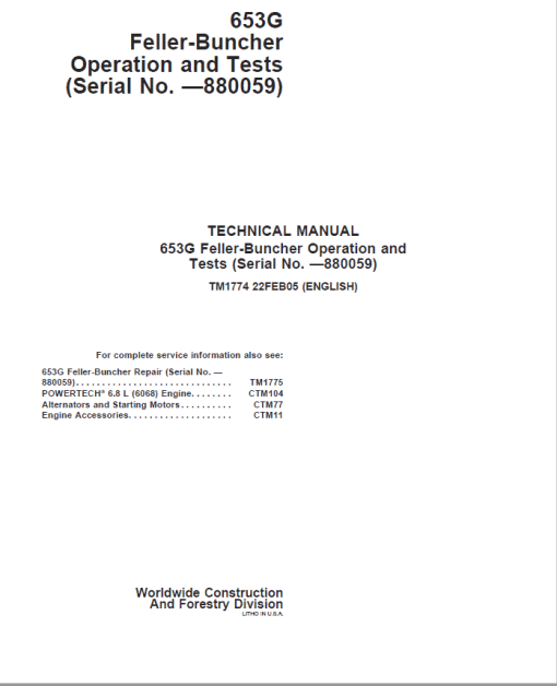 John Deere 653G Feller Buncher Service Repair Manual (SN before - 880059) - Image 2