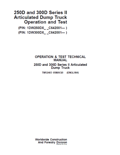 John Deere 250D, 300D Series 2 Dump Truck Technical Manual (S.N. after C642001 - ) - Image 2