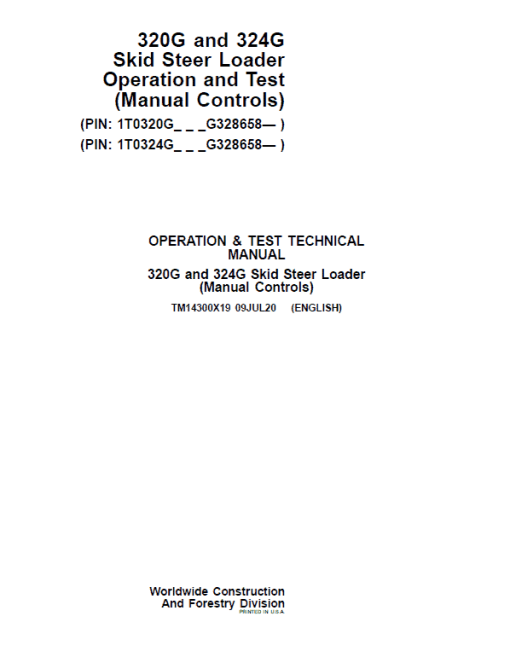 John Deere 320G, 324G SkidSteer Loader Technical Manual (Manual Controls - S.N after G328658 ) - Image 2