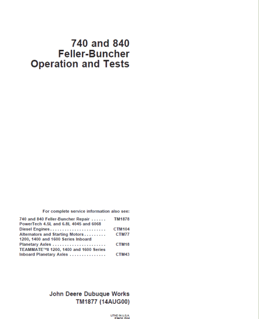 John Deere 740, 840 Feller Buncher Service Repair Manual (TM1877 and TM1878) - Image 2