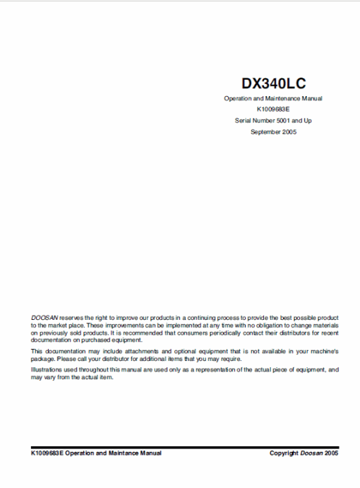 Doosan Daewoo DX340LC Excavator Service Manual - Image 5