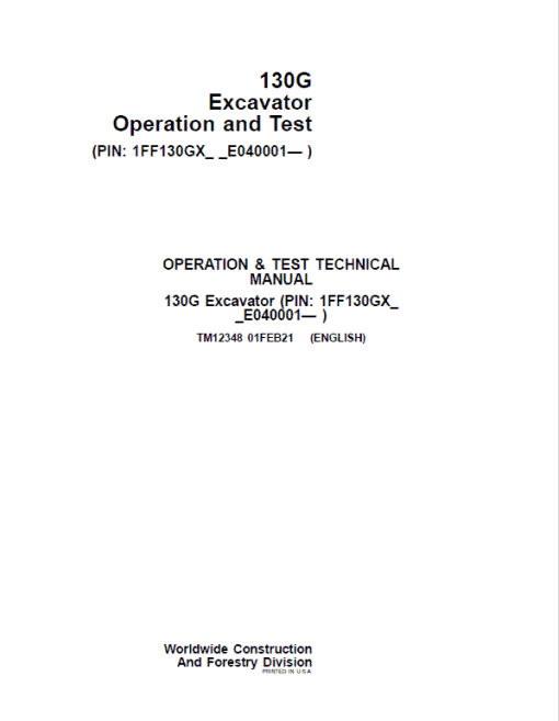 John Deere 130GLC Excavator Repair Technical Manual (S.N after E040001 -) - Image 2