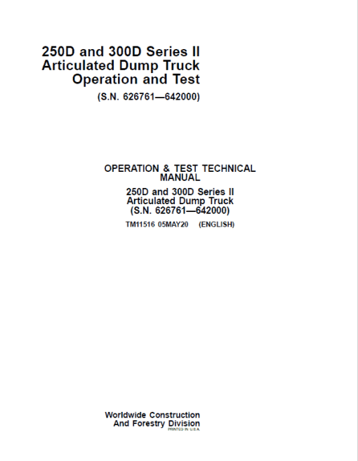 John Deere 250D, 300D Series 2 Dump Truck Technical Manual (S.N. 626761 - 642000) - Image 2