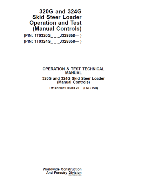 John Deere 320G, 324G SkidSteer Loader Technical Manual (Manual Controls - S.N after J328658 ) - Image 2